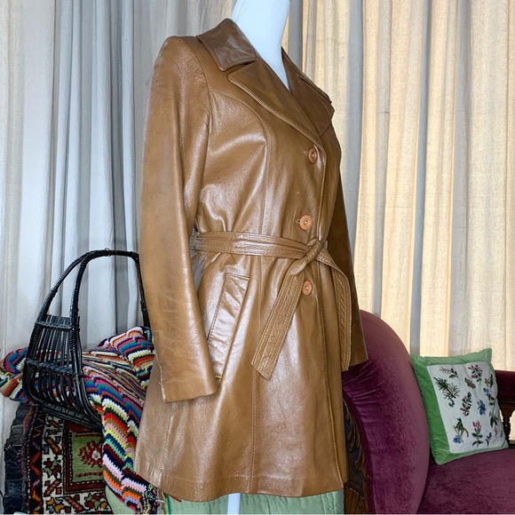 80s Midi Belted Leather Jacket - Picture 2 of 8